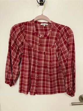 Madewell flowy cotton plaid top